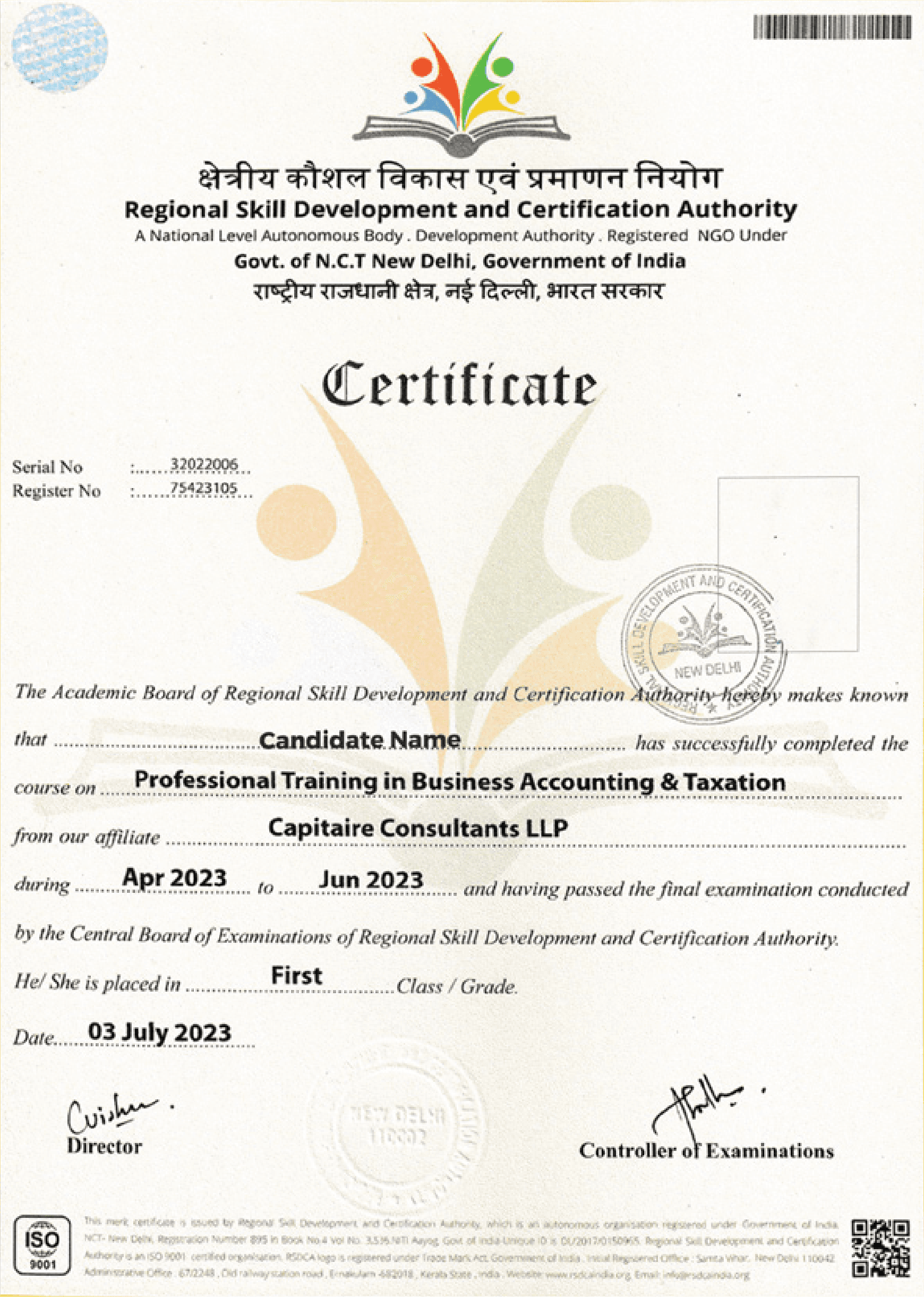 Regional Skill Development and Certification Authority National Level Autonomous Body Certificate